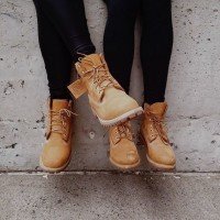 Women Wearing Timberland Steel Toe Boots and leggings