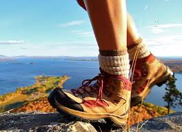 A person hiking on a rocky trail