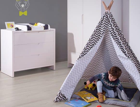 gray and white tipi for children bedroom